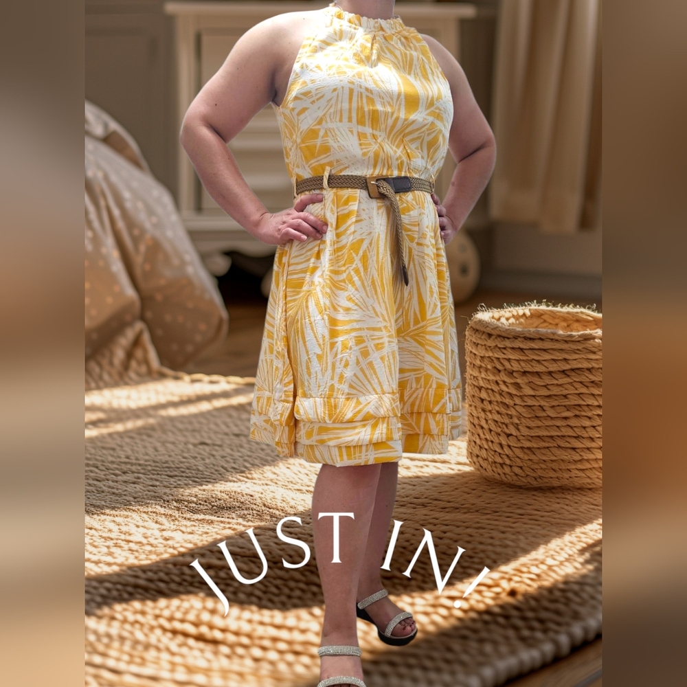 Yellow Patterned Sleeveless Dress